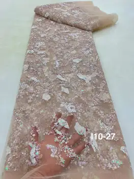 Krásne Sequined Čipky Crystal Flitrami Výšivky Francúzsky Oka Priadza Afriky Textílie Na Svadby /Večerné Šaty Strana Ružová
