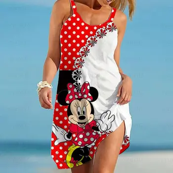 Elegantné Šaty pre Ženy 2022 Boho Y2k bez Rukávov Minnie Mouse Letné Šaty Disney Sexy Kreslených Voľné dámske Letné Sundresses
