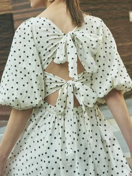 Poka Dot Vytlačené Župan Femme Feminino 2023 Lete Backless Luk DressDresses Ženy tvaru Lístkového Rukáv Japonský Vestidos Mujer