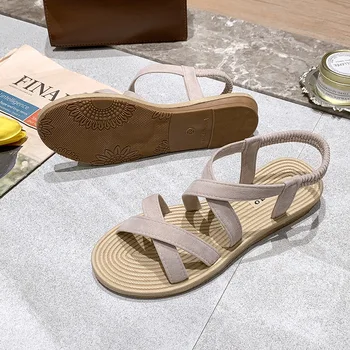 Ženy Sandále 2023 Letné Nový Plochý Beach Fashion Bežné Sandále Roman Otvoriť Leňoch Sandále pre Ženy Gladiator Dámske Topánky