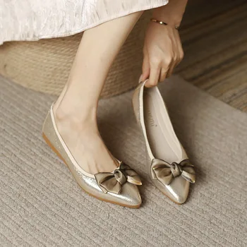 Ženy strane topánky, elegantné saténové luk FlatsLoafers topánky studets topánky