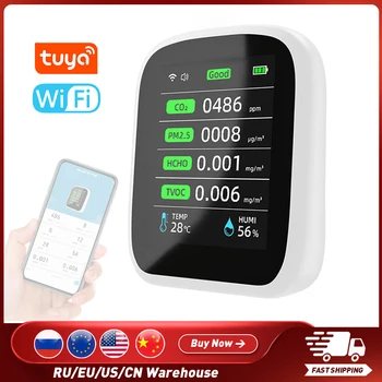 Tuya Wifi Prenosné 8 v 1 Kvalita Ovzdušia Meter PM1.0 PM2.5 PM10 CO2 TVOC HCHO Teplota a Vlhkosť Tester LCD Farebný Displej