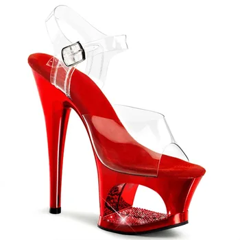 Nové letné slovo s sandále žien žijúcich jednoduché Patent Kožené Pracky Popruhu 17 CM Tenké Vysoké Podpätky nepremokavé Strany dámske topánky