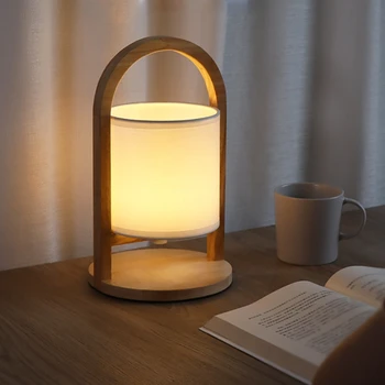 Stolná Lampa Spálňa, Nočné Lampy Prenosné Jednoduchosť Kreatívne Kontrolu Nabíjateľná Spanie Dreva Malé Nočné Lampy