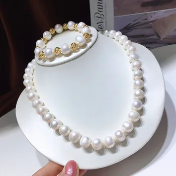 móda Prírodné 9-10 mm sladkovodné perly temperament náhrdelník nastaviť