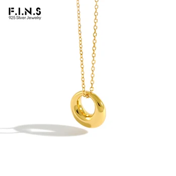 F. I. N. S S925 Mincový Striebro Módne Geometrické Malý Kruh Kolo Clavicle Náhrdelník Prívesky pre Ženy Minimalistický Jemné Šperky