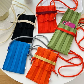 Jednoduché pletenie skladaný mobilný telefón taška Mužov a žien taška cez rameno Orgán taška Crossbody vak Mini obálka taška