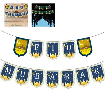 Eid Mubarak Banner Lesk EID List Papiera Bunting Garland Islamskej Moslimských Mubarak Ramadánu Dekorácie Festival Party Dodávky
