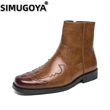 SIMUGOYA Nové pánske pánske topánky značky Western kovbojské topánky retro módne pánske topánky Chelsea boots plus veľkosť 38-46 Botas de hombre
