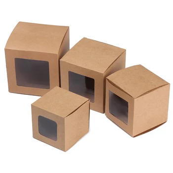 10Pcs Multi veľkosť Námestie kraft Okno Box Balenie Darčekové krabičky s pvc okien pre Candy/Cake/Soap/Cookie/Košíček Display Box