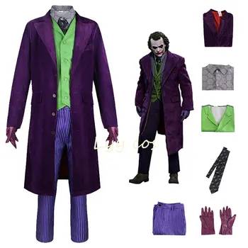 Film Rytier Kostým Joker Heath Ledger Cosplay Vyhovovali Halloween Klaun Jednotné Fialová Bunda Výkopu Vesta Nohavice Úplné súbory