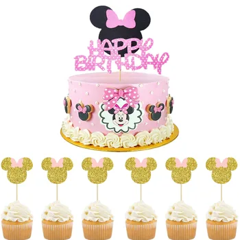 Minnie Happy Birthday Cake Decoration Prvé Narodeniny Minnie Mouse Tému Deti Dievča Narodeninovej Party Tortu Dodávky Dekorácie