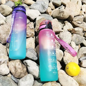 1 Liter Vody Fľašu S mierkou fitness Outdoor Športové fľaše na Vodu s slamy Matné Nepresakuje Motivačný Športové Poháre