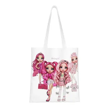 Rainbow Vysokej PH Ružová Dievčatá Potraviny Nákupní Taška Vlastné Tlač Plátno Shopper Ramenný Tote Bag Komiksu, Anime Tv Kabelka