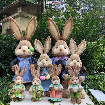 Roztomilý Slamy Stojí Králiky Zajačik Veľkonočné Dekorácie Strany Domácej Záhrade, Svadobné Ozdoby, Veľkonočné Tému Party Dodávky