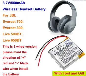 550mAh Bezdrôtový Headset Batérie P062831-02 pre JBL Everest 700, Everest 300, Live 500BT,Live 650BT, to je 3 vodiče