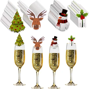 10 Kusov Vianočné Víno Sklenené Dekorácie Pohár Karty Vianočné Fire Značky Stôl Dekorácie na Vianočný Večierok Dodávky