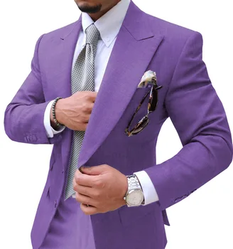 Multi Color 2ks(Bunda+Nohavice)Príčinná pánske Obleky Slim Fit Vrchol Klope Saka Nohavice Business Oblečenie Nevesty Svadobné Party Nosenie