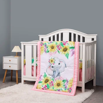 slnečnice a slon detská posteľná bielizeň set hot predaj vrátane deka, detská postieľka list, detská postieľka sukne