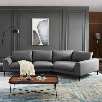 Vzduch Kožené Rohu Sectional Sofa s Kovové Nohy, obrovský rohu klin dizajn, Moderný anglický Rameno Gauč pre obývacia izba, Sivá