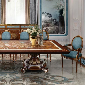 Európskom štýle masívneho dreva jedálenský stôl a stoličky kombinácia luxusnej reštaurácii dlhý stôl villa nábytok, sanita