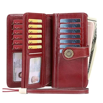 RFID peňaženky, dámske dlhý zips, kožené dámske peňaženky veľkú kapacitu, kabelky