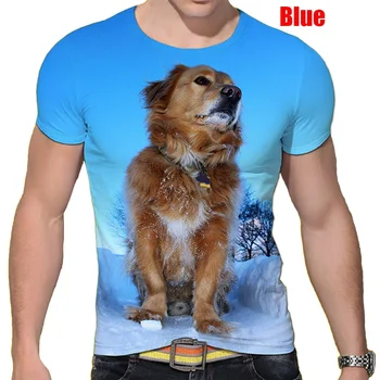 Móda-Krátke rukávy Roztomilý Pes 3D Vytlačené T-shirt Zlatý Retriever Módne Bežné Muž, T-shirt, Shirt