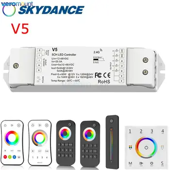 Skydance V5 RGBCCT LED Controller 12V 24V 5A 5CH 2.4 G RF Touch Diaľkové Bezdrôtové Ovládanie Smart Wifi RGB CCT LED Pásy Radič
