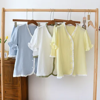 2023 Najnovšie Pyžamo Set pre Ženy je Letná Tenká Bavlna Veľkosť-Krátke Rukávy Košele, Topy a Šortky Domáce Nosenie Dvoch-Dielny Oblek