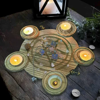 2 V 1 Pentagram Čarodejnice Drevený svietnik Oltár Astrológia Masáž Sviečka Stojí Veštenie Meditácie pre Wicca Obrad