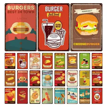 Hamburger Kovov, Lakovanie Kovov Vintage Fast Food Tin Prihlásiť Stenu Decor plechy pre Kuchyňa Kaviareň v Reštaurácii Burger Bar Kovové Značky