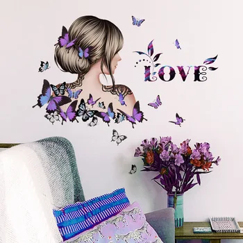 Romantický Osobné Tvorivosti Motýľ anglický Slogan Dievča Kvetinový Samolepky na Stenu Vymeniteľné PVC Domova Obývacia Izba, Spálňa