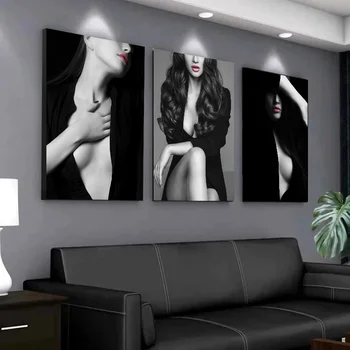 Čierne a Biele Módy Charakter Plagáty Sexy Krásna Žena Portrét Plátno na Maľovanie Moderné Nástenné Art Obrázky pre Home Decor