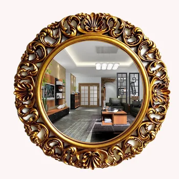 Moderné, Jednoduché Vyrezávané Vydlabaných Kolo Živice Zrkadlo Retro Kúpeľňa Zrkadlo Márnosť Krásy Make-Up Verandu Zrkadlo Nástenné Dekorácie