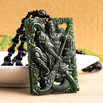 Čína Prírodné Hetian Black Jade Rozprávkový Drak Gong Guan Yu Bojovník Boh Prívesok