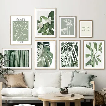 Nordic Domov Umelecké Plátno Obrázok Zelená Rastlina Plagát Kaktus Palmového Lístia Jazmín, Kvet Nástenná Maľba Hotel Dekorácie Pozadí Maľovanie