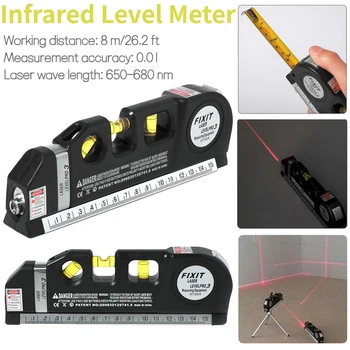 Laser Úrovni Infračervené Laserové Pravítko Laser Leveler Nástroj, Horizontálne Línie, Laserové 2,5 M Štandardné Páska Metrika Pravítko Na Meranie Nástroja